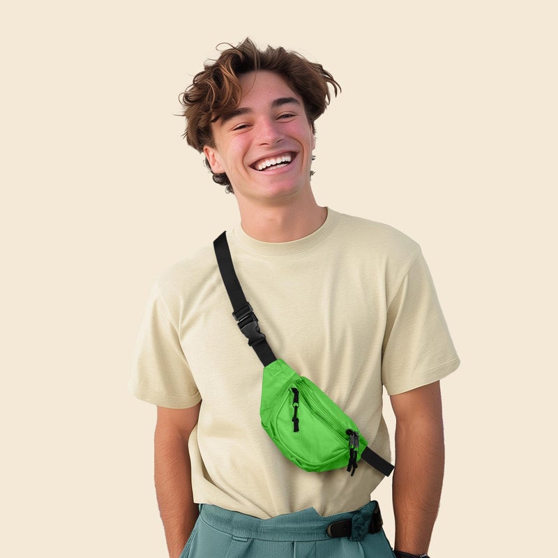 DALIX حقيبة خصر DALIX مع 3 جيوب حقيبة تخزين للسفر حقيبة نقود للمطار (أخضر ليموني) - Image 3